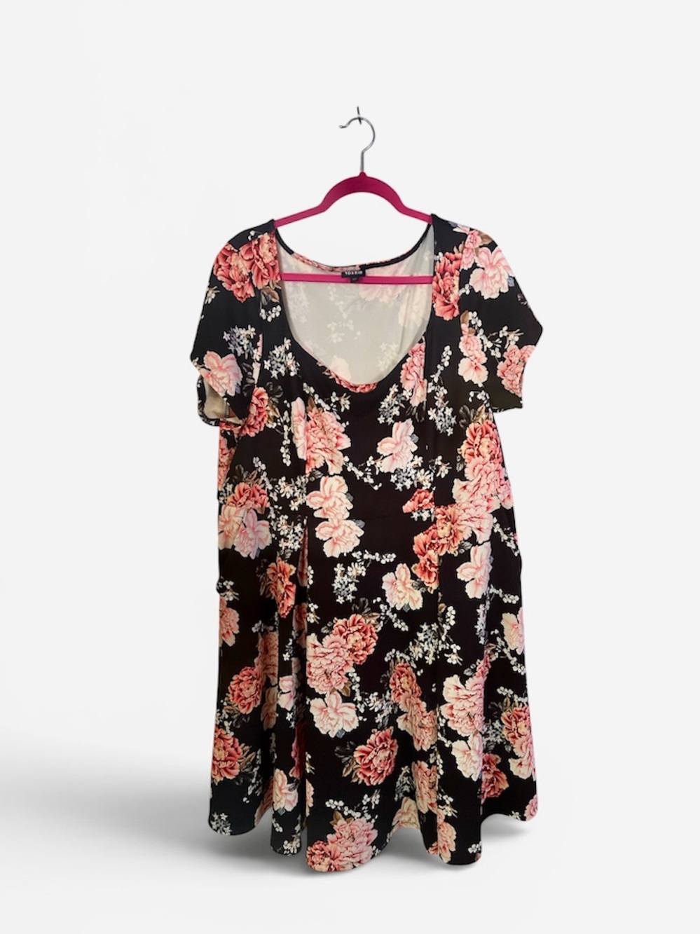 TORRID Black Floral Scoop Neck Dress with Pink Blooms